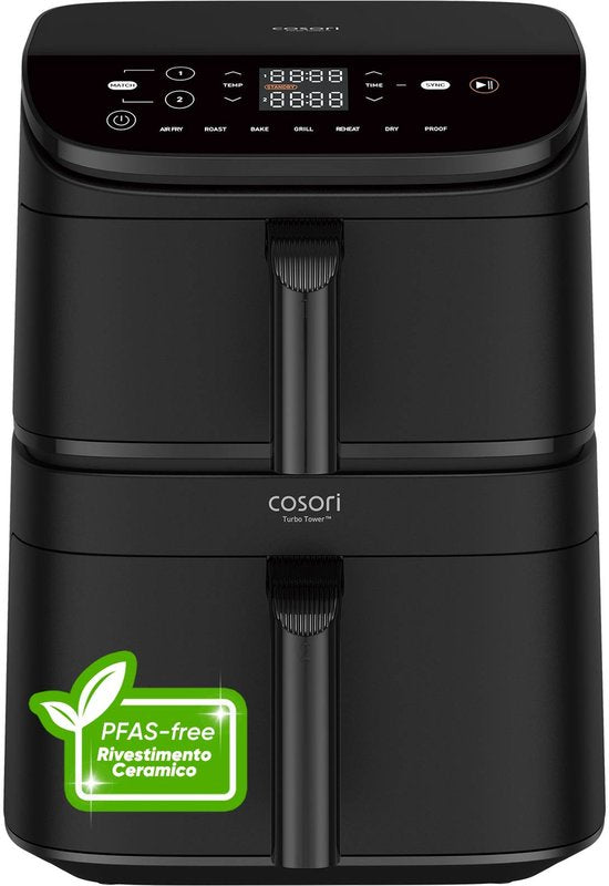Cosori CAF-DC121-AEUR Dubbel 10,8 l Vrijstaand 2630 W Heteluchtfriteuse Zwart