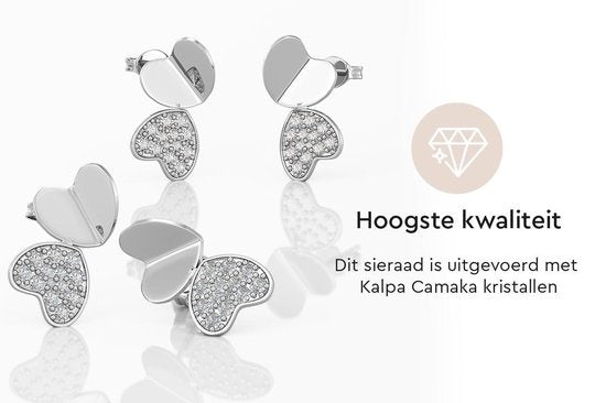 Yolora Dames Oorbellen Hartje - Kalpa Camaka Kristallen - Zilverkleurig - 18K Witgoud Verguld - Vrouwen Oorknoppen Zilver - Mooie Cadeauverpakking- Exclusieve Geschenkverpakking - Moederdag Cadeautje