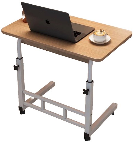 Laptoptafel – Verstelbare - Verrijdbare Bedtafel – 80x40 cm – Mobiele Bijzettafel – Houtlook