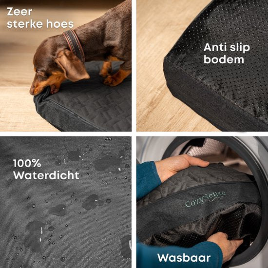 CozySense® Orthopedisch Hondenkussen 60 X 40 Cm – Maat S - Waterdicht – Geschikt Als Benchkussen & Hondenbed - Wasbare Hoes - Zwart