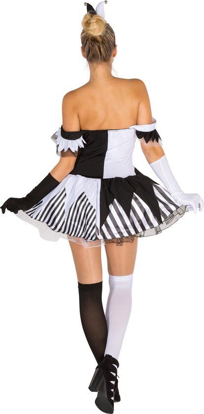 Dressforfun vrouwenkostuum Black-White-Skeleton M - verkleedkleding kostuum halloween verkleden feestkleding carnavalskleding carnaval feestkledij partykleding - 300118