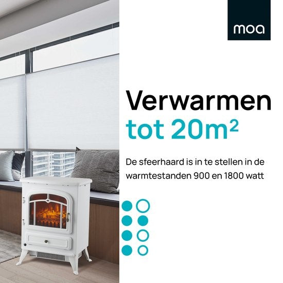 MOA Electrische Haard - Sfeerhaard Klassiek - Heater - Kachel - Vrijstaand - Wit - ES180W