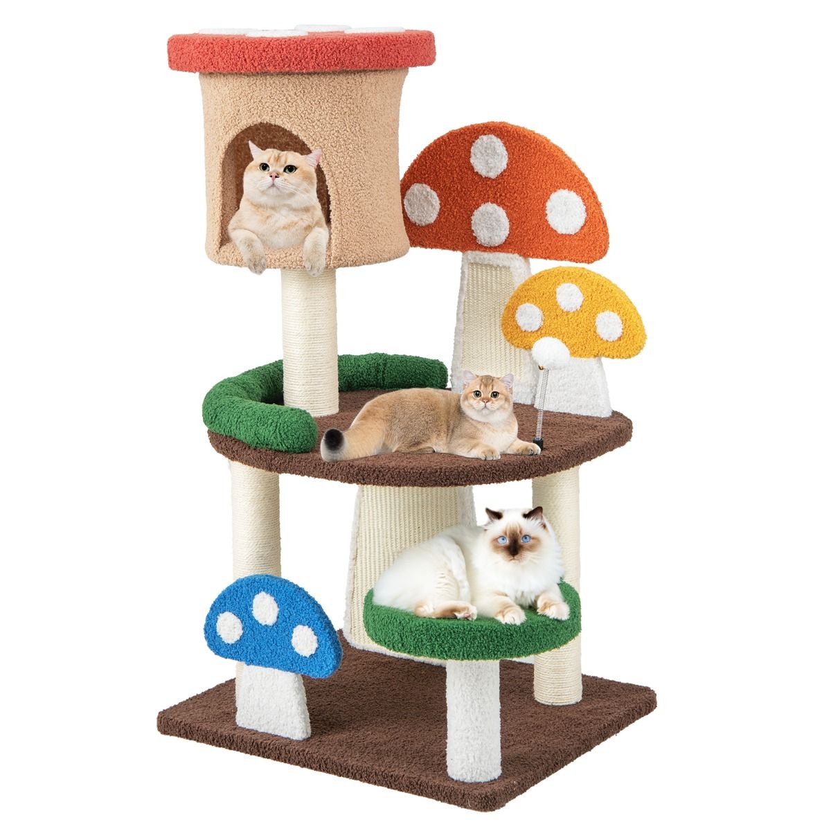 Coast Meerlaagse Kattenkrabpaal - Paddenstoeldesign - Interactief Speelballetje - 59 x 48 x 102 cm