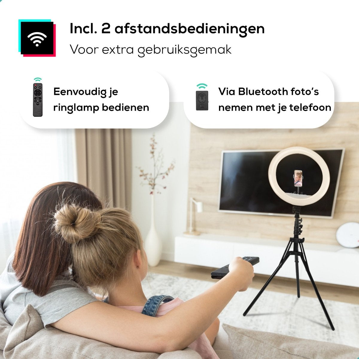Lurk Ringlamp PRO - 18 inch - 45 cm - zwart - met verstelbaar statief - afstandsbediening
