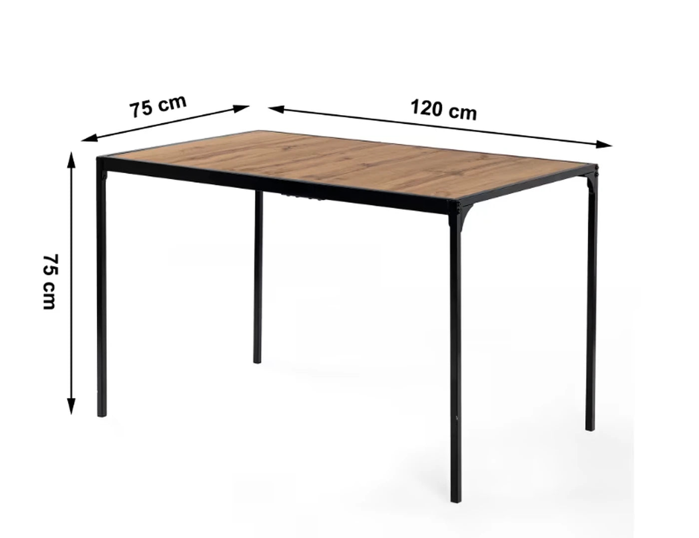Urban Meuble Eettafel 120 x 75 cm - Houtlook - Zwart Metalen Frame - Minimalistisch