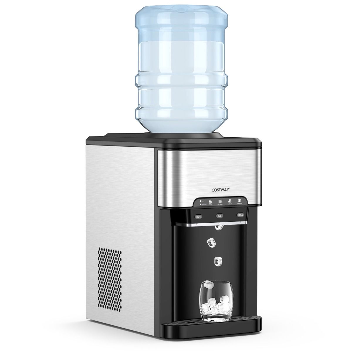Coast 3-in-1 Waterdispenser met IJsmaker – Aanrechtmodel 28x43x48 cm – Zilver/Zwart – Warm/Koud/IJsfunctie