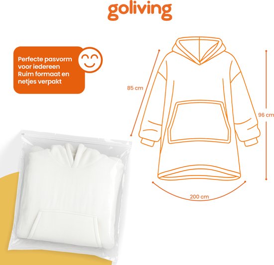 Goliving Fleece Deken - Hoodie - Mouwen - Wit - Maat one size fits all