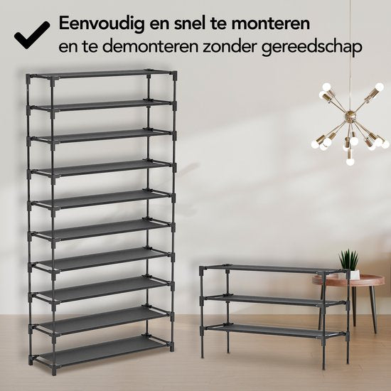 Brixy Schoenenrek XXL - 9-Laags Schoenenkast - Tot 54 Paar Schoenen - 160x100x28cm - Zwart