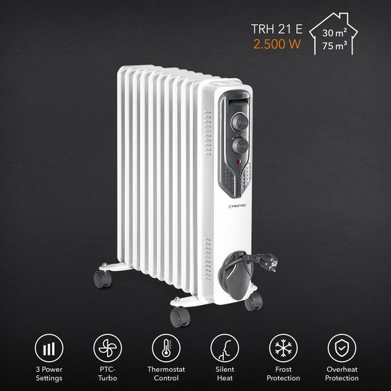 TROTEC Oliegevulde elektrische radiator TRH 21 E - 3 warmtestanden - 8min opwarmen - vorstbeschermingsfunctie