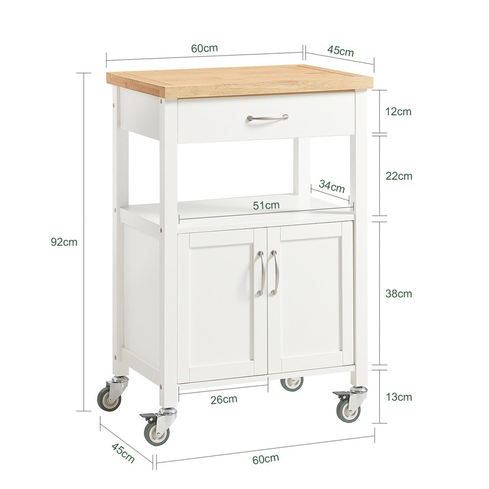 SoBuy Keukenwagen met 1 lade en 2 deuren - Max. 30KG - 44,5 x 60 x 90 cm - Wit