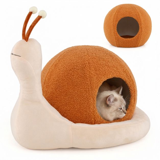 Coast Kattenmand 2-in-1 Slakkenvorm - Gesloten Kattenhuis met Uitneembaar Wasbaar Kussen - 56 x 48 x 39 cm - Bruin/Wit