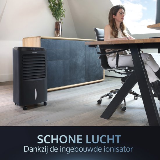 JAP Appliances Edmonton - 4 in 1 Aircooler, Ventilator, Ionisator en luchtbevochtiger - Met afstandsbediening en timer - Luchtkoeler Inclusief 2 koelelementen - Mat zwart