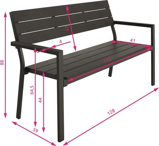 tectake® - Tuinbank - 2-zitsbank met aluminium frame en Hi-Impact latten - Geschikt voor terras, park, balkon, tuinmeubelen en huis - Duurzaam, weerbestendig, eenvoudig te monteren - Max. 250kg - donkergrijs
