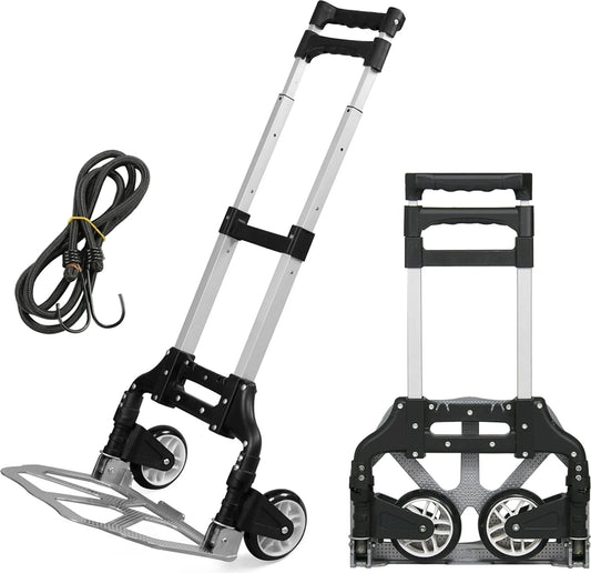 Yaheetech Steekwagen Opvouwbaar 75 kg – Voorzien Van Telescopische Handgreep En Rubberen Wielen En Inclusief Spankabel – Voor Transport En Verhuizing – Zwart En Zilver Aluminium En Kunststof – 39,5 x 39,5 x 100 cm