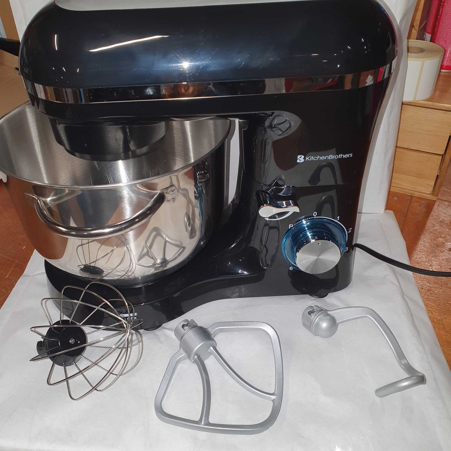 KitchenBrothers Keukenmachine - Keukenmixer - 6L RVS mengkom - 1400W - Zwart