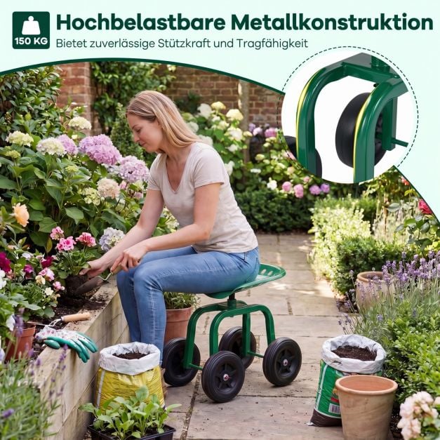 Coast Verrijdbare Tuinwerkstoel – 360° Draaibaar – 40-50 cm – Groen