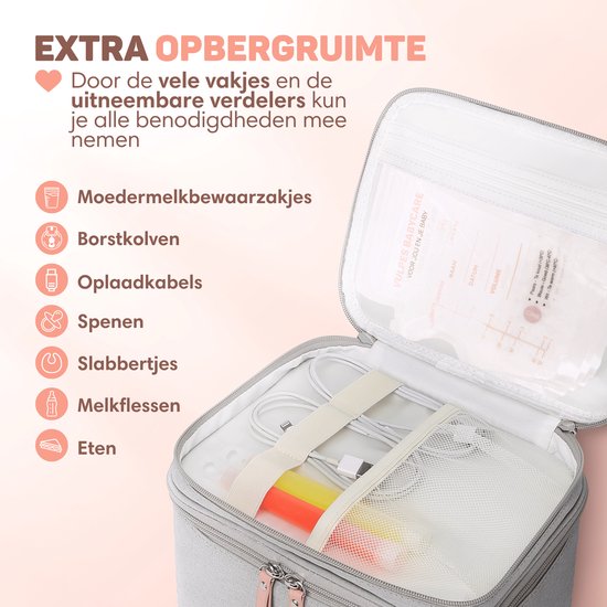 Vulpes Goods® Babycare - Luxe Koeltas met Koelelement - Voor Onderweg - Kolftas - Moedermelk tot 12 uur Koel - Koeltas Kolf - Koeltas Moedermelk - Bewaartas Babyvoeding - Premium Grey