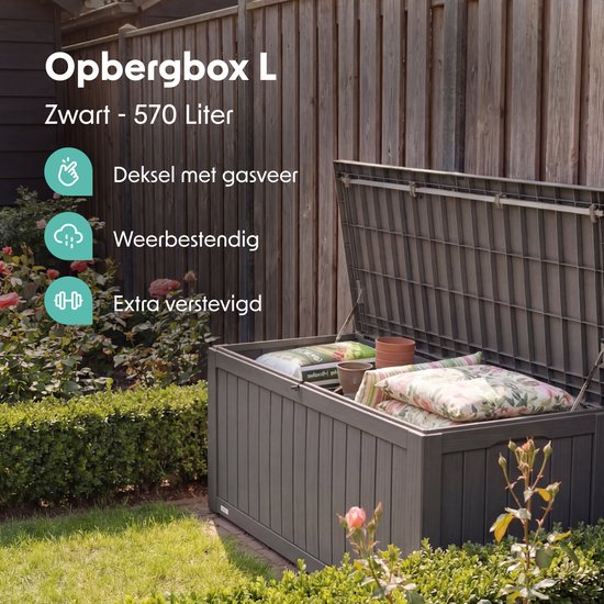LifeGoods Opbergbox - 570L - Kussenbox - Waterdicht - Tuinkussenbox - Roestvrij - Tuinbox - 137,5x66,5x72,8 cm - Grijs