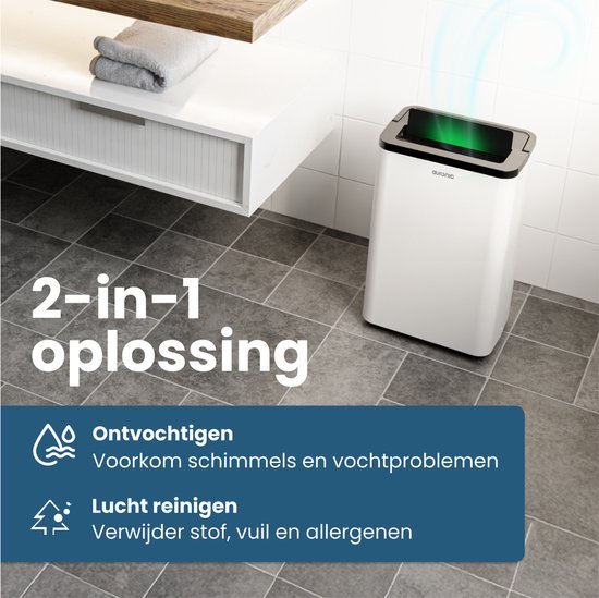 Auronic Luchtontvochtiger - Compact Pro Plus - 24L - Slaapkamer, Badkamer, Woonkamer en Kantoor - Vochtvreter voor in Huis - Wit