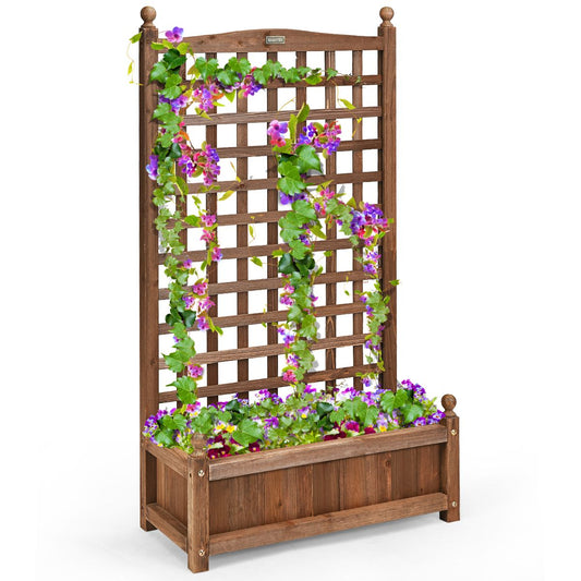 Coast Plantenbak met Klimrek - ruime bloembak - massief dennenhout - donkerbruin - 64,5 x 28 x 120 cm
