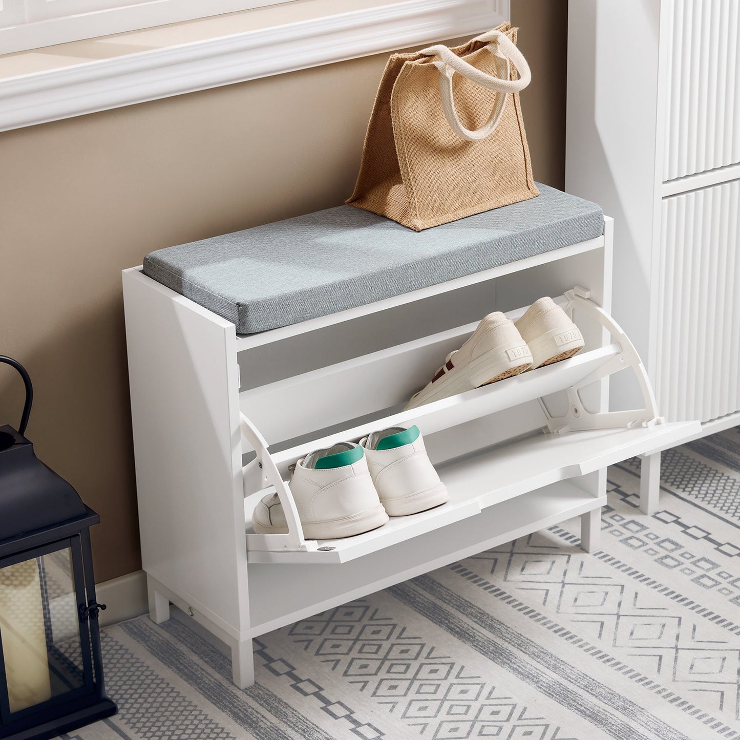 Sobuy Schoenenbank met opbergruimte en kussen – Wit – 60 x 24 x 52 cm – SoBuy FSR151-K-W