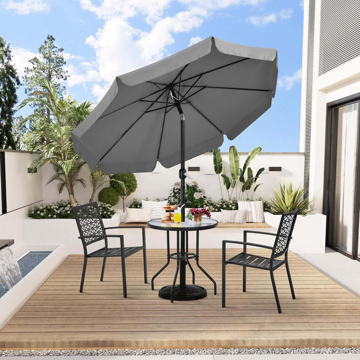 Tuinscherm Parasol 268 cm met Knikfunctie, Slinger en 8 Ribben Grijs