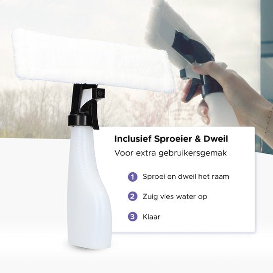 Motionflow Vacuüm Raamwisser met verlengstuk 61cm - Raamtrekker met Telescoopsteel - Elektrische ruitenreiniger met inwasser - Ramenwasser Oplaadbaar - Raamzuiger Wit / Zwart