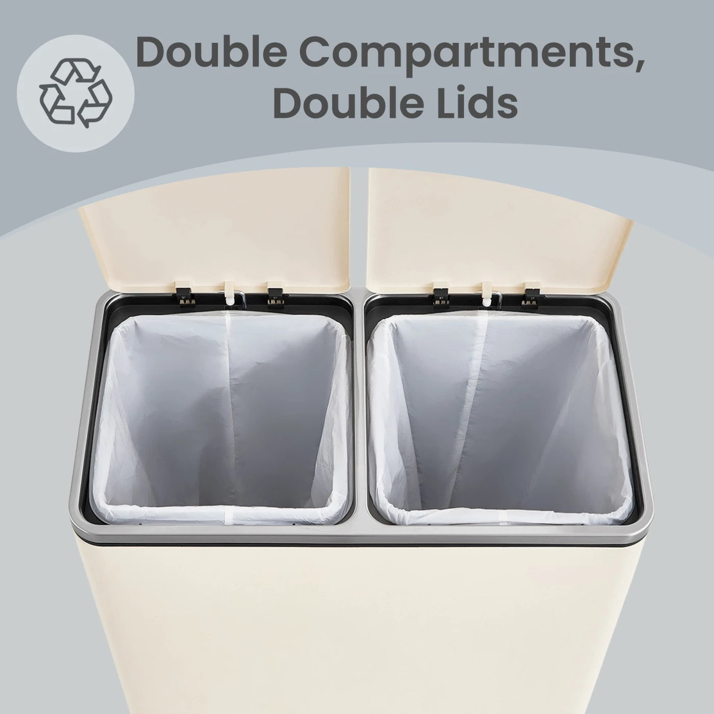 Joyfurnos Dubbele Pedaalemmer - Crème - 2 Uitneembare Binnenemmers - Softclose Deksels - Staal - 59 x 32,5 x 65,2 cm