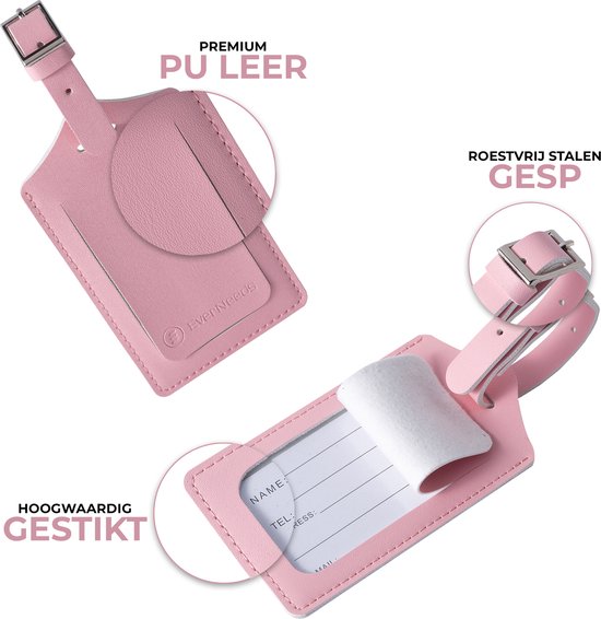 Bagagelabel PU Leer – Set van 2 – Roze – Koffer Label Tags – Reizen