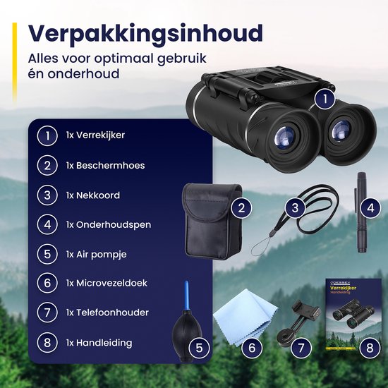 ODESSEY Compacte Verrekijker - met Etui, Onderhoudskit en Telefoonhouder - 8x22 - FMC - BAK-7 - voor Volwassenen & Kinderen