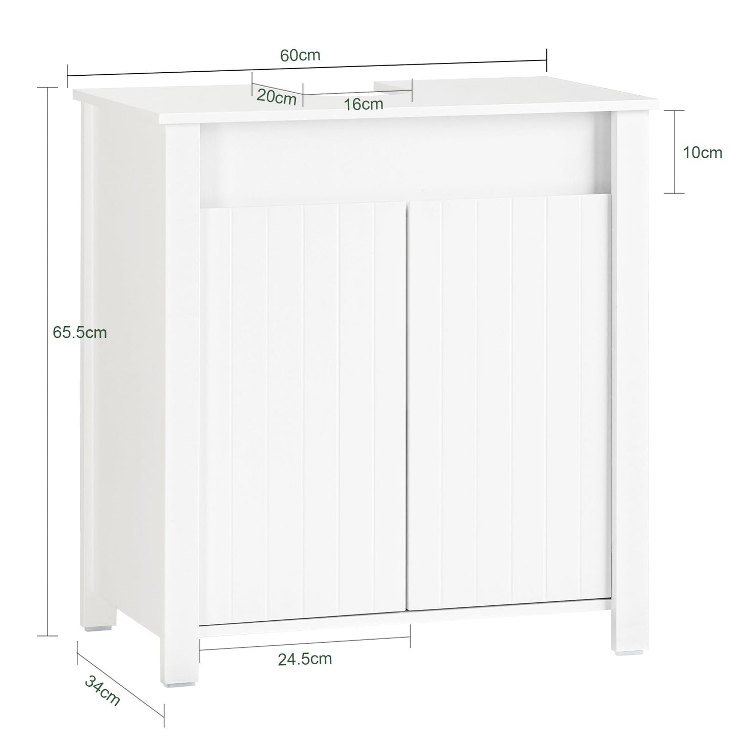 SoBuy Wastafel Onderkast - 2 deurs - 60 x 34 x 65,5 cm - Wit