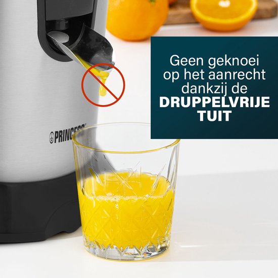 Princess Citruspers 201873 - 2 perskegels - Extreem krachtige motor - 1000W - Elektrische citruspers - Perst alle soorten citrus vruchten