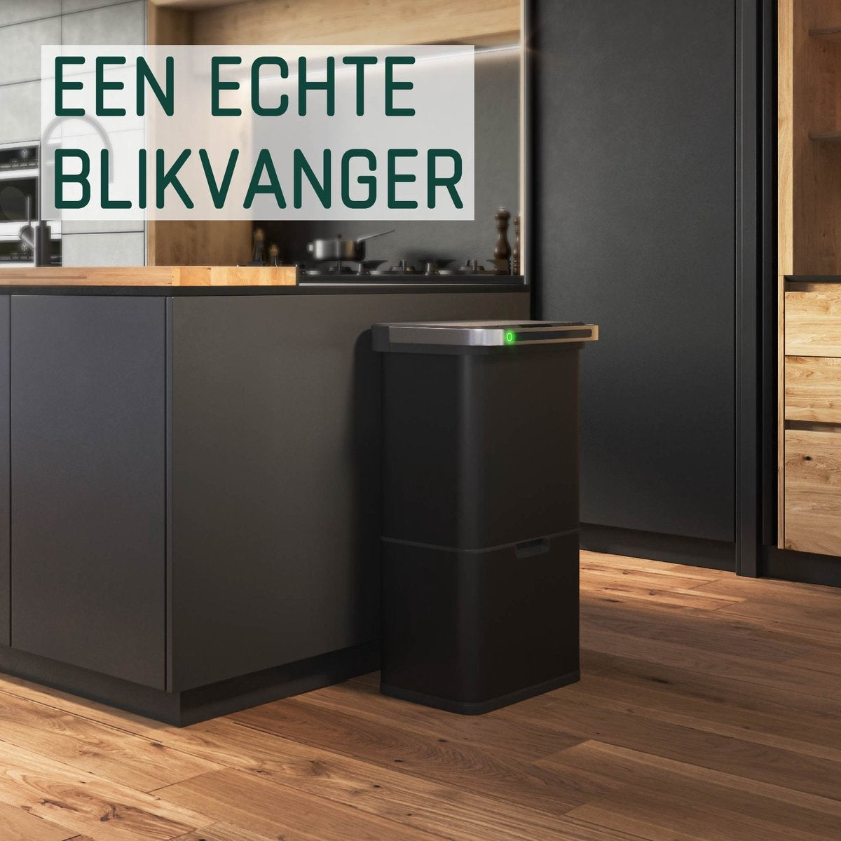 StangVollby Halden Prullenbak met Sensor - 60 Liter - 4 Compartimenten - Soft Close - Zwart