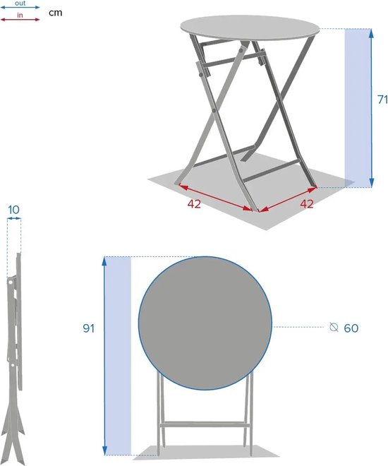 Ronde, opvouwbare tuintafel voor 2 personen van staal – GREENSBORO