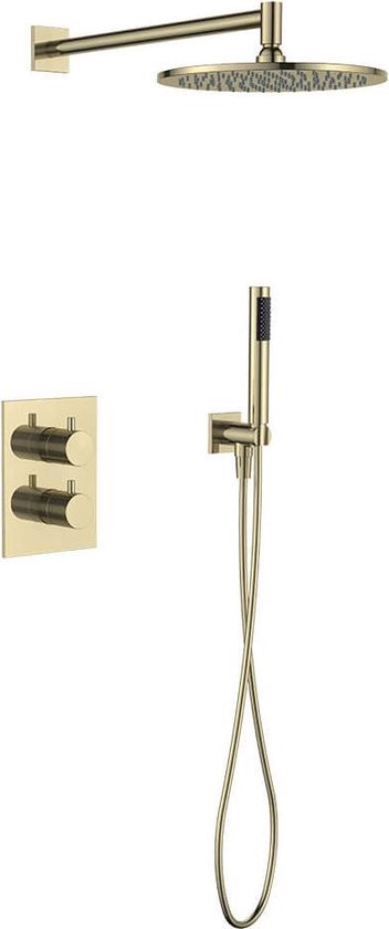 Regn complete thermostatische regendouche inbouwset rechthoek, geborsteld goud PVD