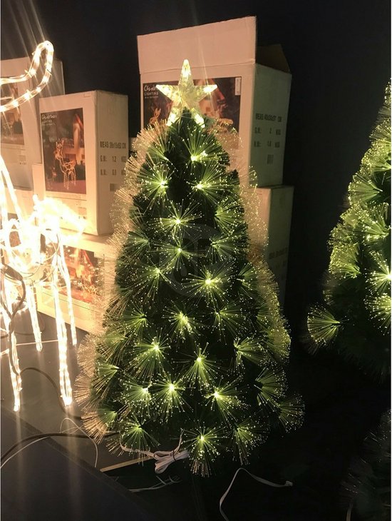 Christmas Decoration Fiber optic kerstboom - sterren led lampjes en piek - 60 cm - 8 functies