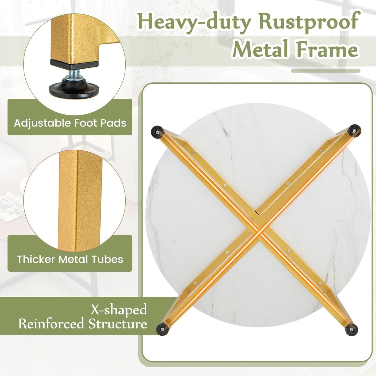 Coast 3-Delige Salontafelset - Wit/Goud - Rond 80x42cm - Vierkant 40x40x50cm