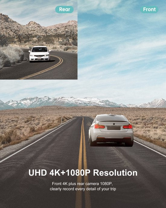 iZEEKER GD850 Dashcam voor auto - 4K & 1080P - Voor en Achter Camera - WiFi en GPS - 3'' IPS Touchscreen - Sony Sensor - Nachtzicht