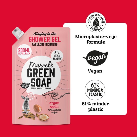 Marcel's Green Soap Douchegel Navulling - Argan & Oudh - 6 x 500ml