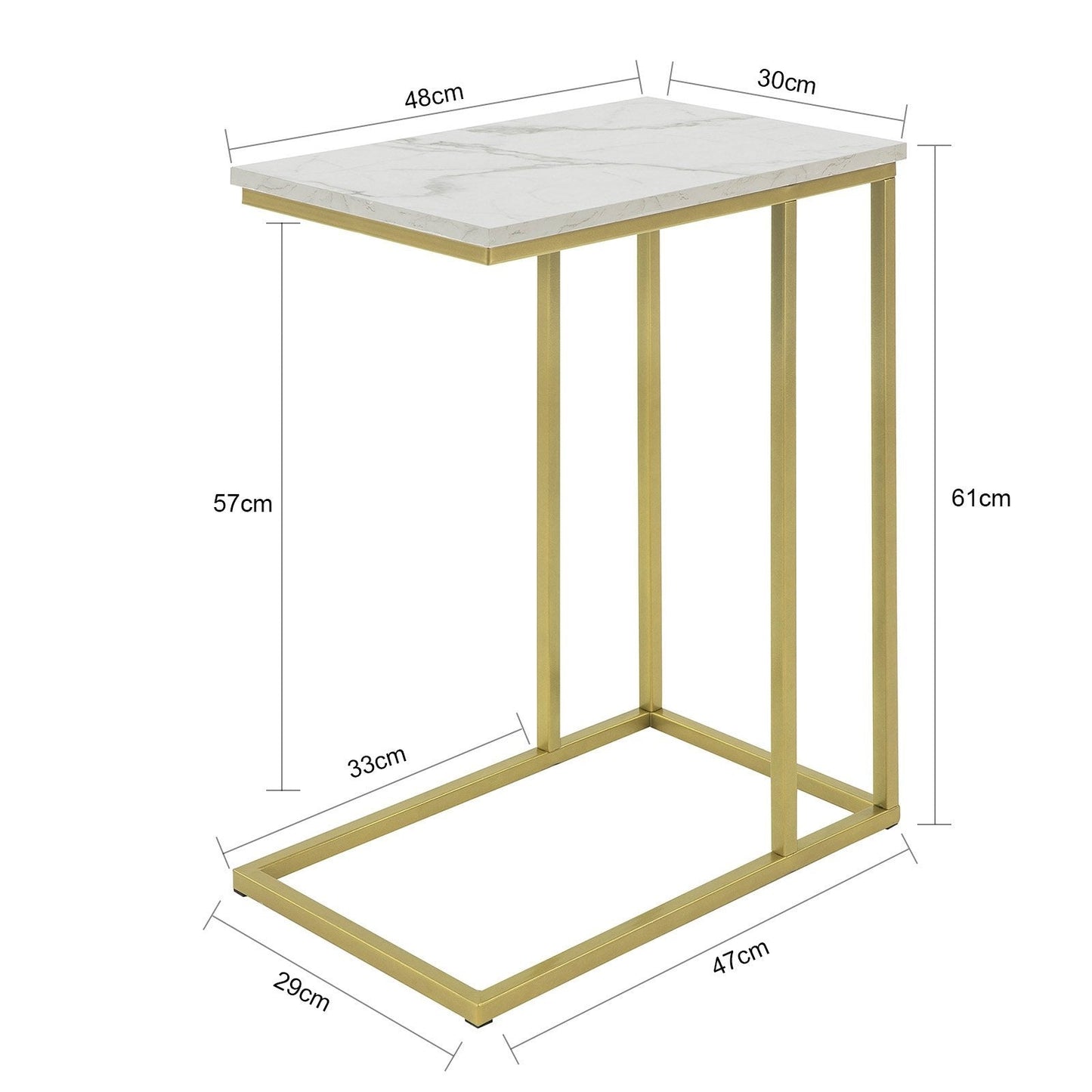 SoBuy FBT87-G Industriele Bijzettafel - Gouden Frame - 48x61x30 cm
