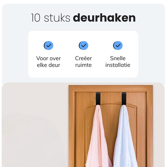 S Deurhaken – Kapstok RVS – 10 stuks – Over Deur – Handdoek & Kleding – Zwart