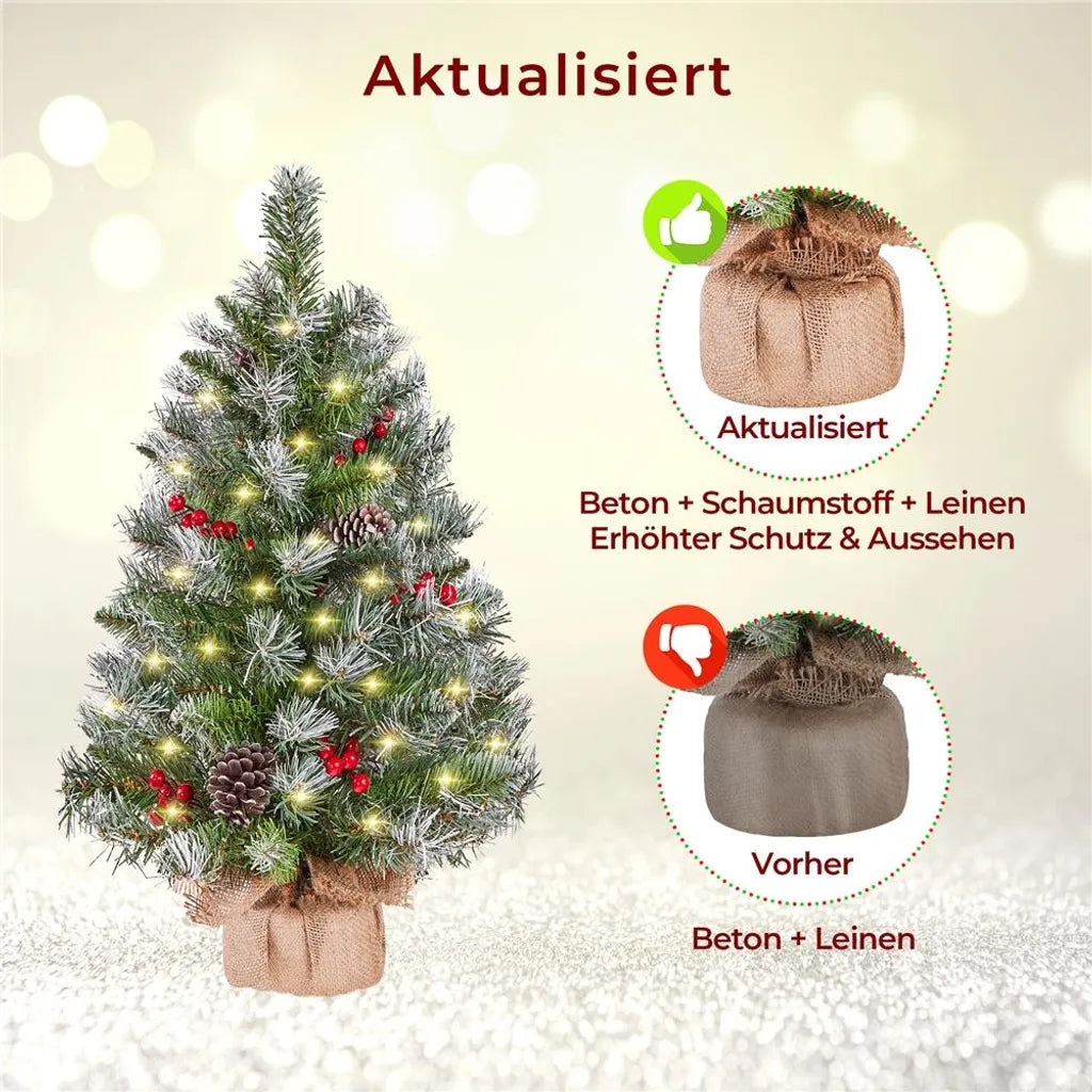 Yaheetech 2-delige Set Kunstkerstboom 92 cm met Sneeuw en LED