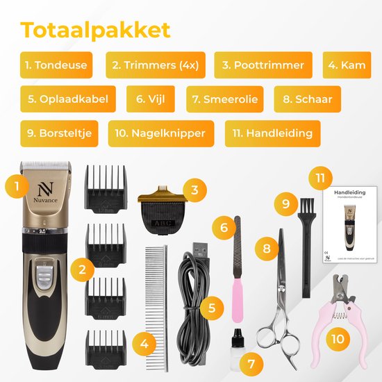 Nuvance - Hondentondeuse - Set - Stil - Draadloos - voor Hond & Kat - Professionele Hondentrimmer