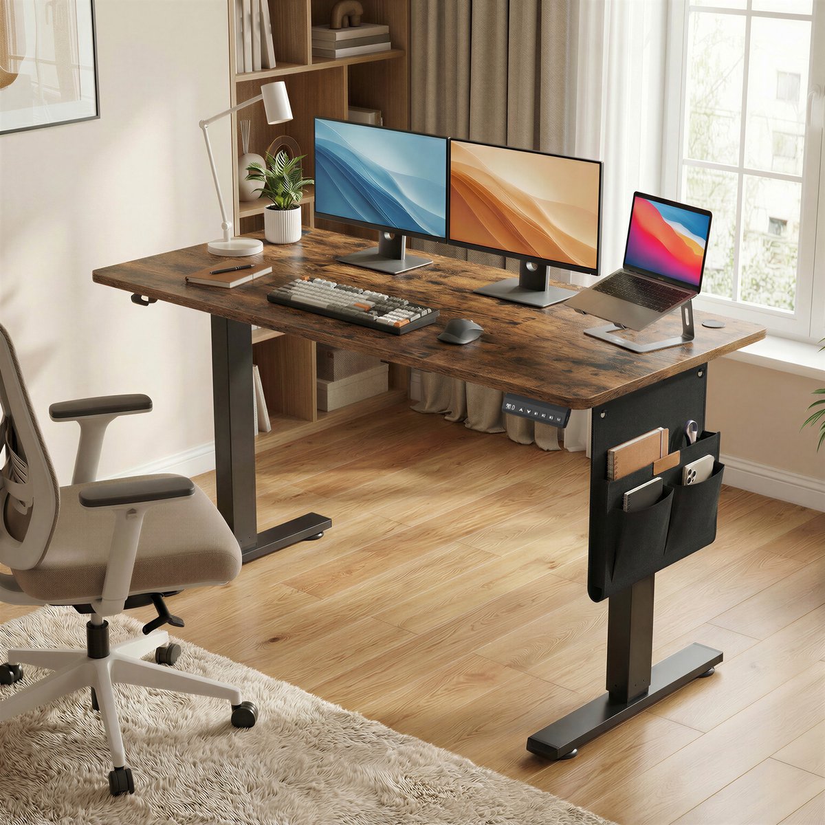 Ochama Elektrisch Zit-Sta Bureau 180 x 80 cm - Zwart-Bruin - 72-120 cm - Geheugenfunctie