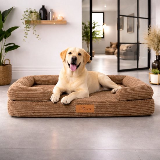 By Cee Cee Orthopedische Hondenmand – Hondenbed – Ribstof - Voor Middelgrote Honden - Bruin - 108x81cm - Moos