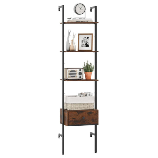 Coast Ladderboekenkast met lade - 5 lagen - metalen frame - rustiek bruin en zwart