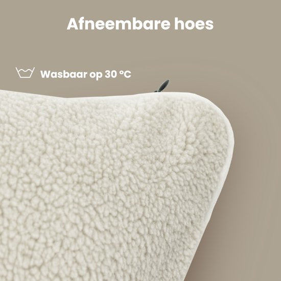 Auronic Warmtekussen - Sherpa Fleece - 45x45 - Draadloos - Oplaadbaar - Elektrisch kussen - Infrarood - Wit