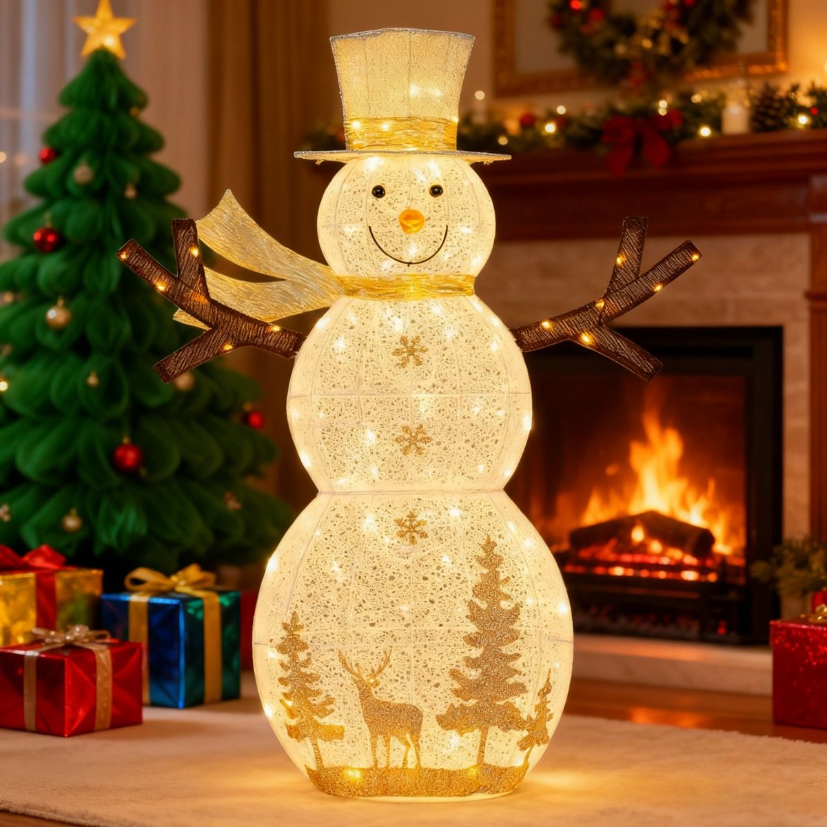 Coast LED Sneeuwman Kerstdecoratie - 100 warmwitte LED-lampen - 141 cm hoog - met hoed en sjaal - wit