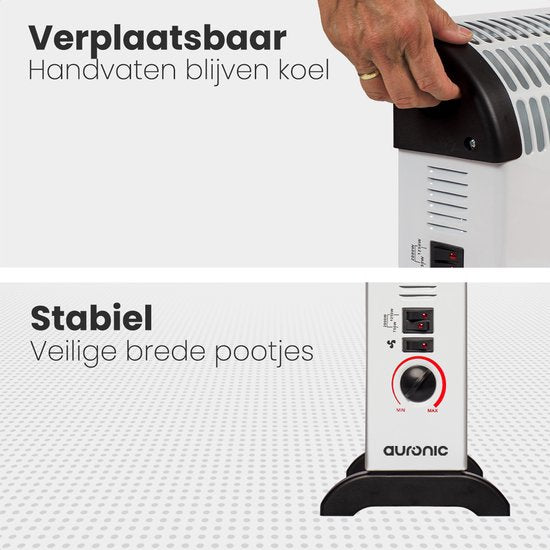 Auronic Elektrische Convectorkachel - 750/1250/2000 Watt - Met Ventilator - Verwarming - Ventilatorkachel - Wit