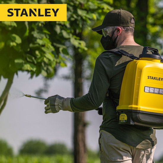 Stanley Druksproeier 12 L rug, rugsproeier tuin, drukspuit, elektrisch, heroplaadbare batterij lithium, telescopische lans, regelbare sproeikop, autonomie 2 h, max. 5 bar, 0.60 l/minuut, geel/zwart
